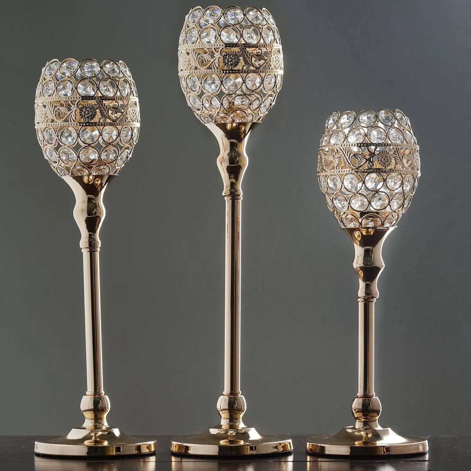 16" Tall Crystal Beaded Candle Holder Goblet Votive Tealight Wedding Chandelier Centerpiece - Gold - BUY ONE GET ONE FREE!!