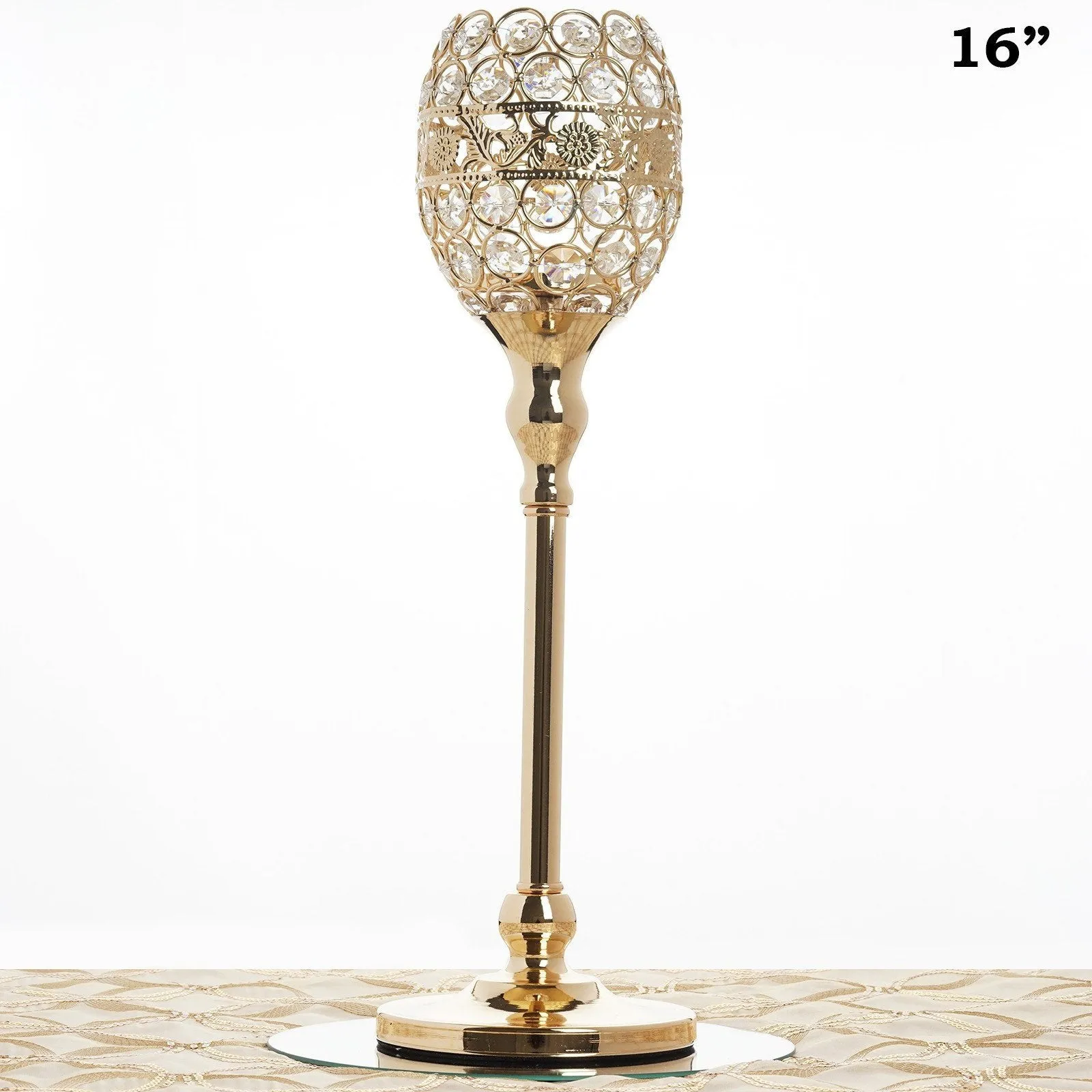 16" Tall Crystal Beaded Candle Holder Goblet Votive Tealight Wedding Chandelier Centerpiece - Gold - BUY ONE GET ONE FREE!!