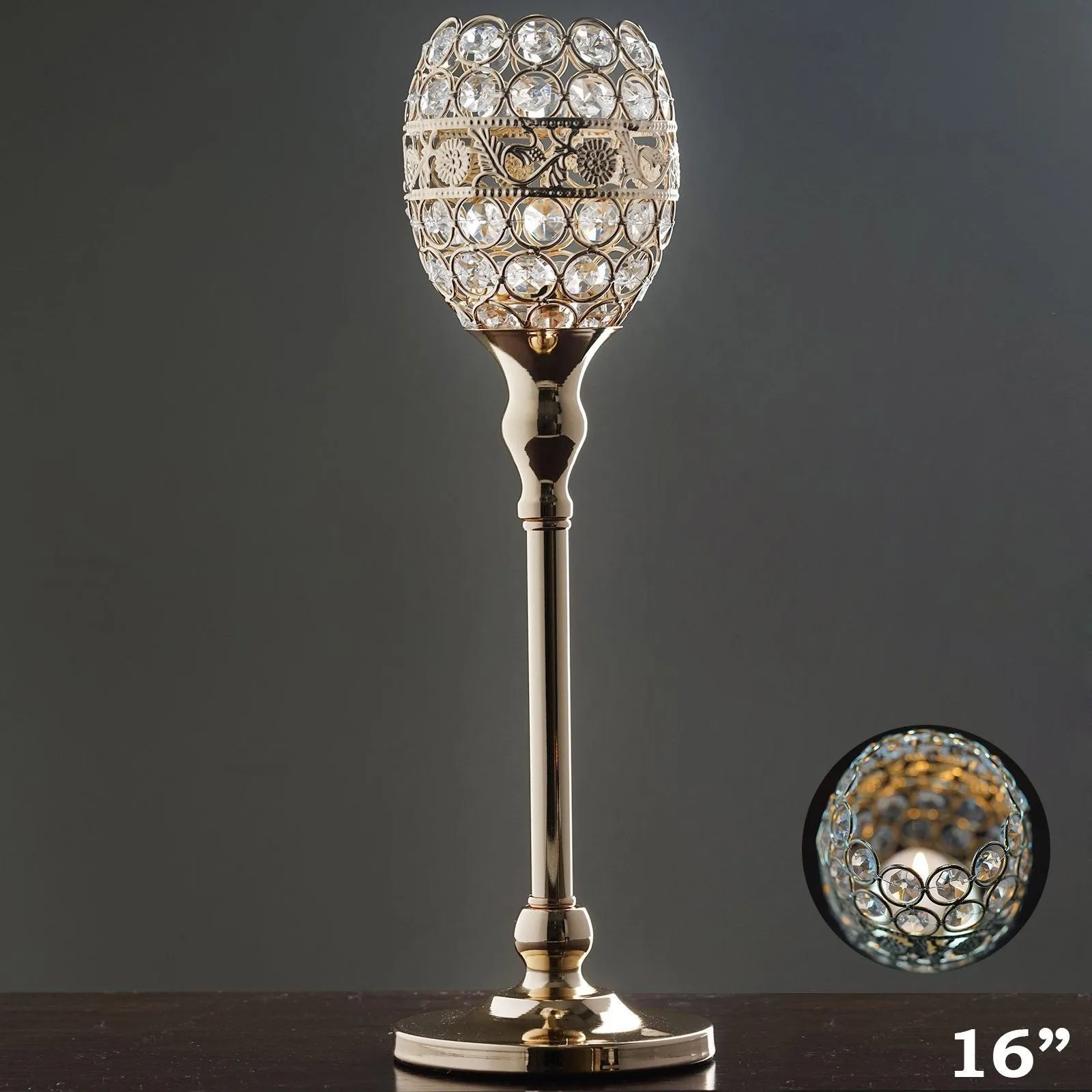 16" Tall Crystal Beaded Candle Holder Goblet Votive Tealight Wedding Chandelier Centerpiece - Gold - BUY ONE GET ONE FREE!!