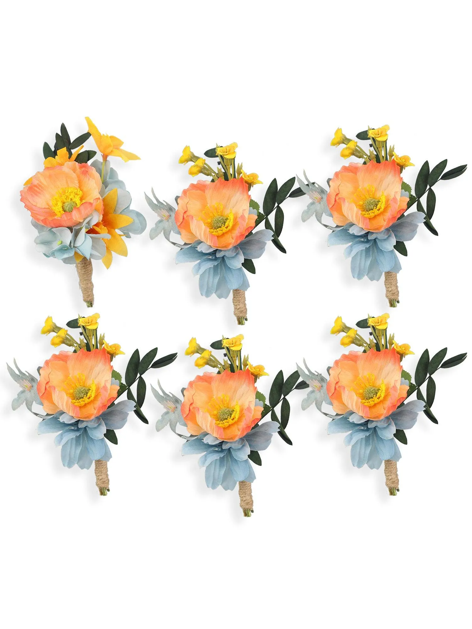 6Pcs Apricot & Blue Boutonnieres