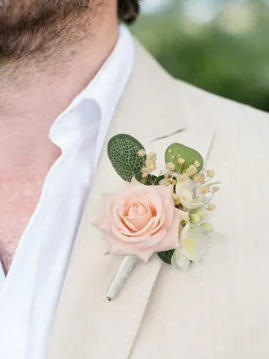 6Pcs Blush Pink & White Boutonnieres