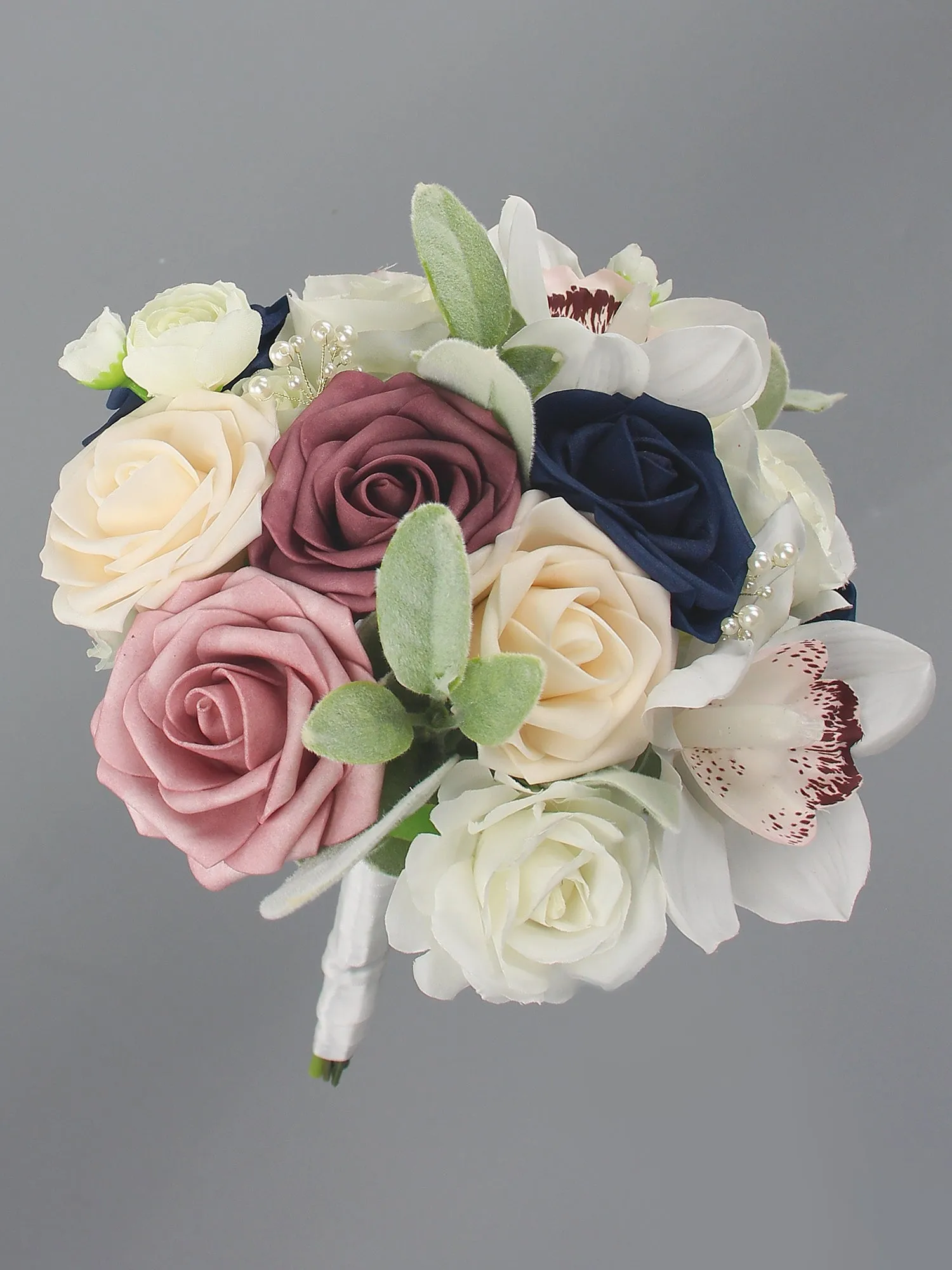 7.8 inch wide Dusty Rose & Navy Blue Bridesmaid Bouquet