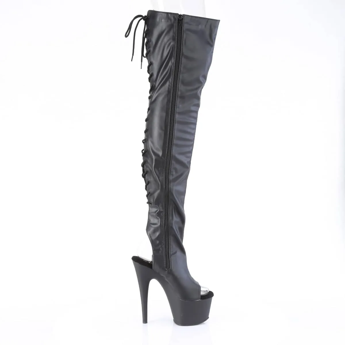 ADORE-3017 Black Thigh High Peep Toe Boots