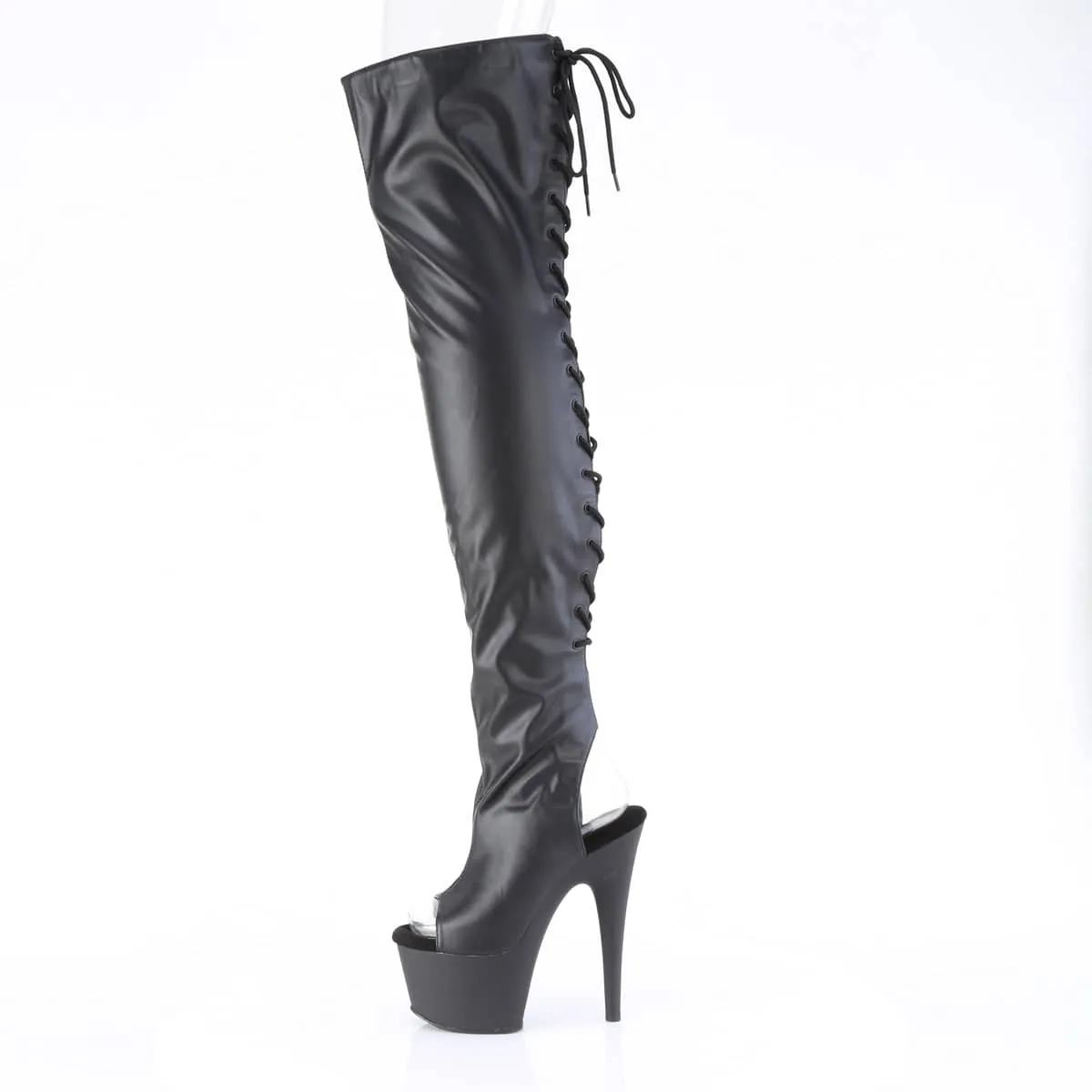 ADORE-3017 Black Thigh High Peep Toe Boots