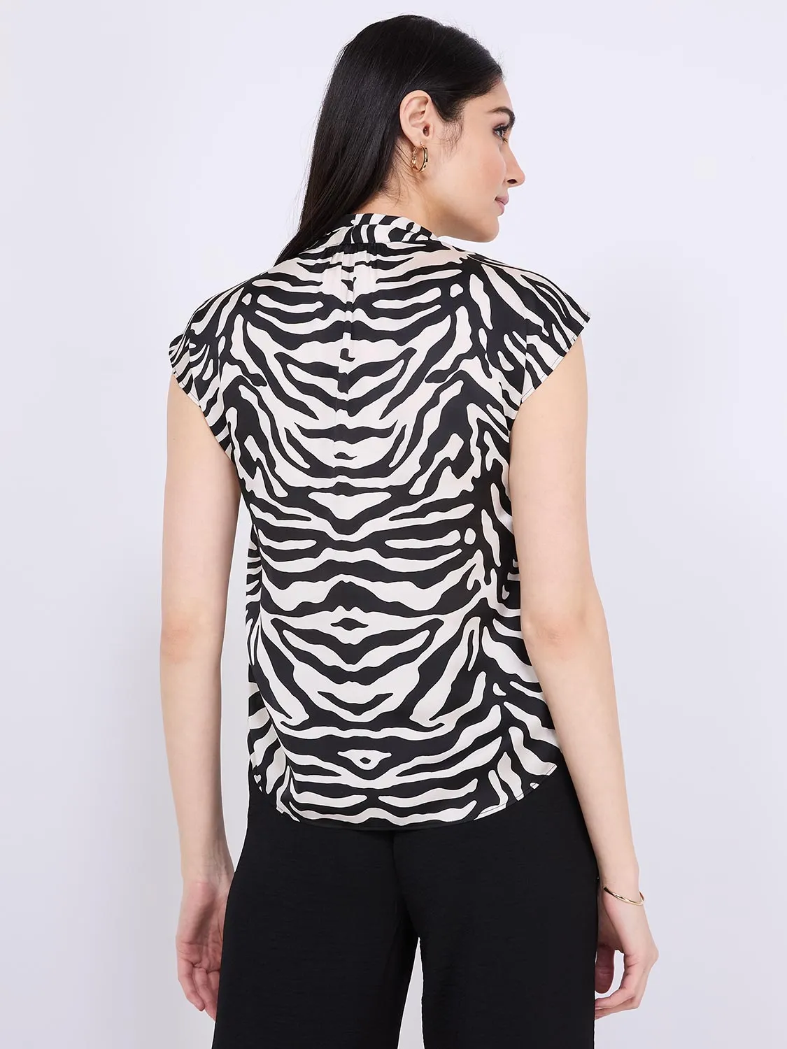 Animal Print Satin Bow Blouse