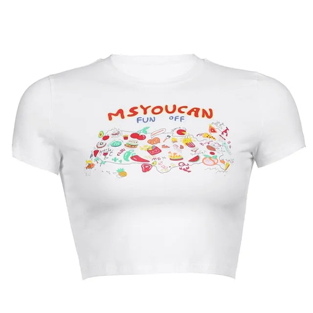 Artsu Angel Printed Short Sleeve Crop Top T Shirt Women Summer Clothes Cute Print T-shirt Ladie Streetwear Tee Shirt