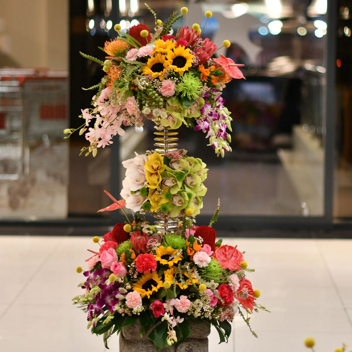 Autumn Collection Set of Fresh Flowers  Arrangement on a Tall Stand PRE-ORDER 1DAY In Advance