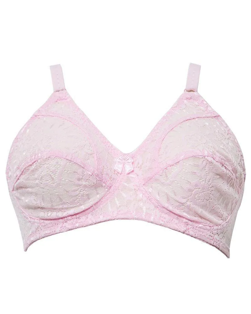 Baby Pink Net Comfort Bra - Non Padded,Non Wired Bra - D.F Dream