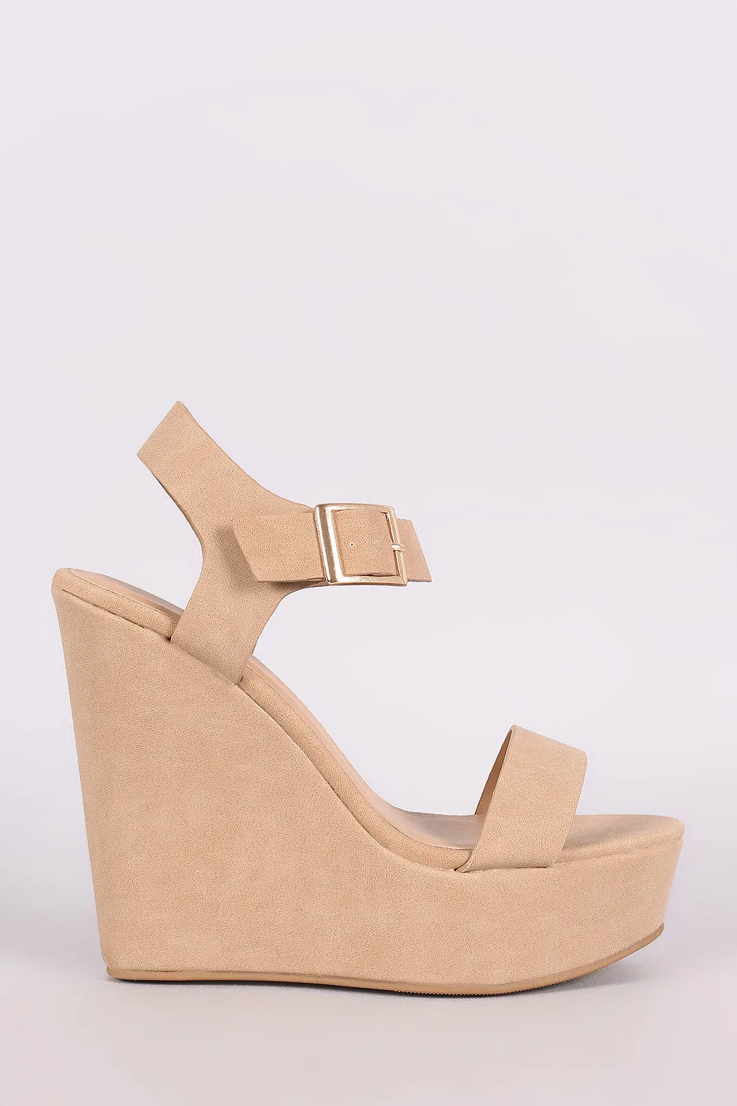 Bamboo Nubuck Open Toe Platform Wedge