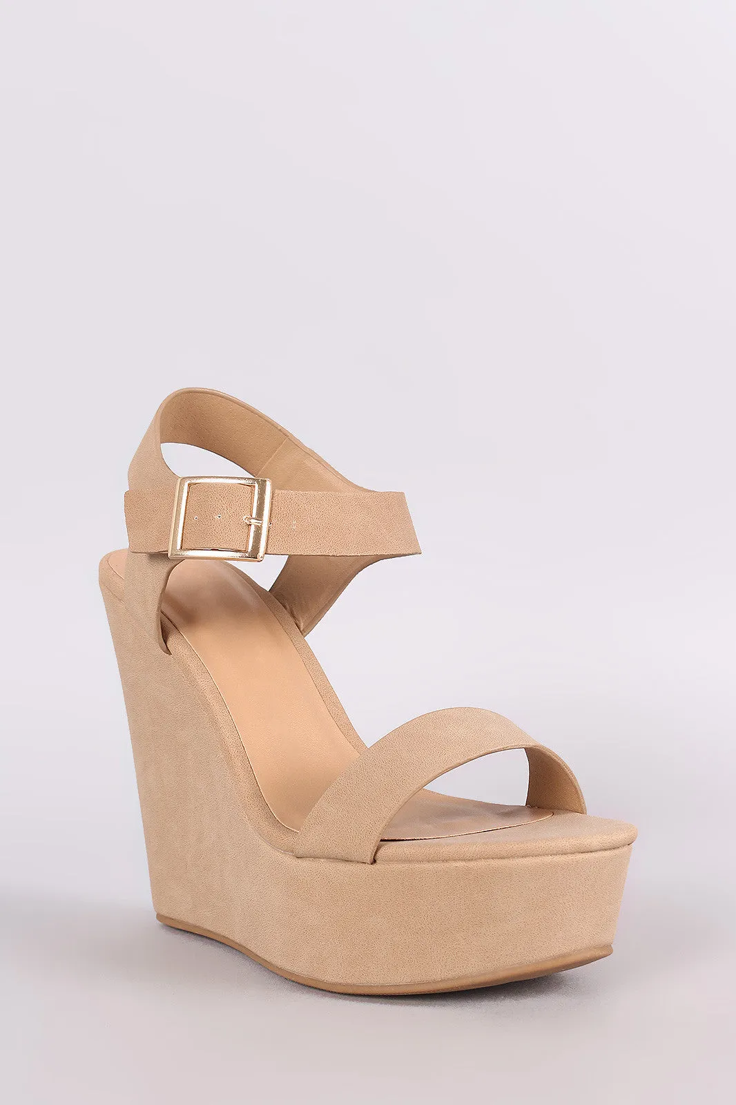 Bamboo Nubuck Open Toe Platform Wedge