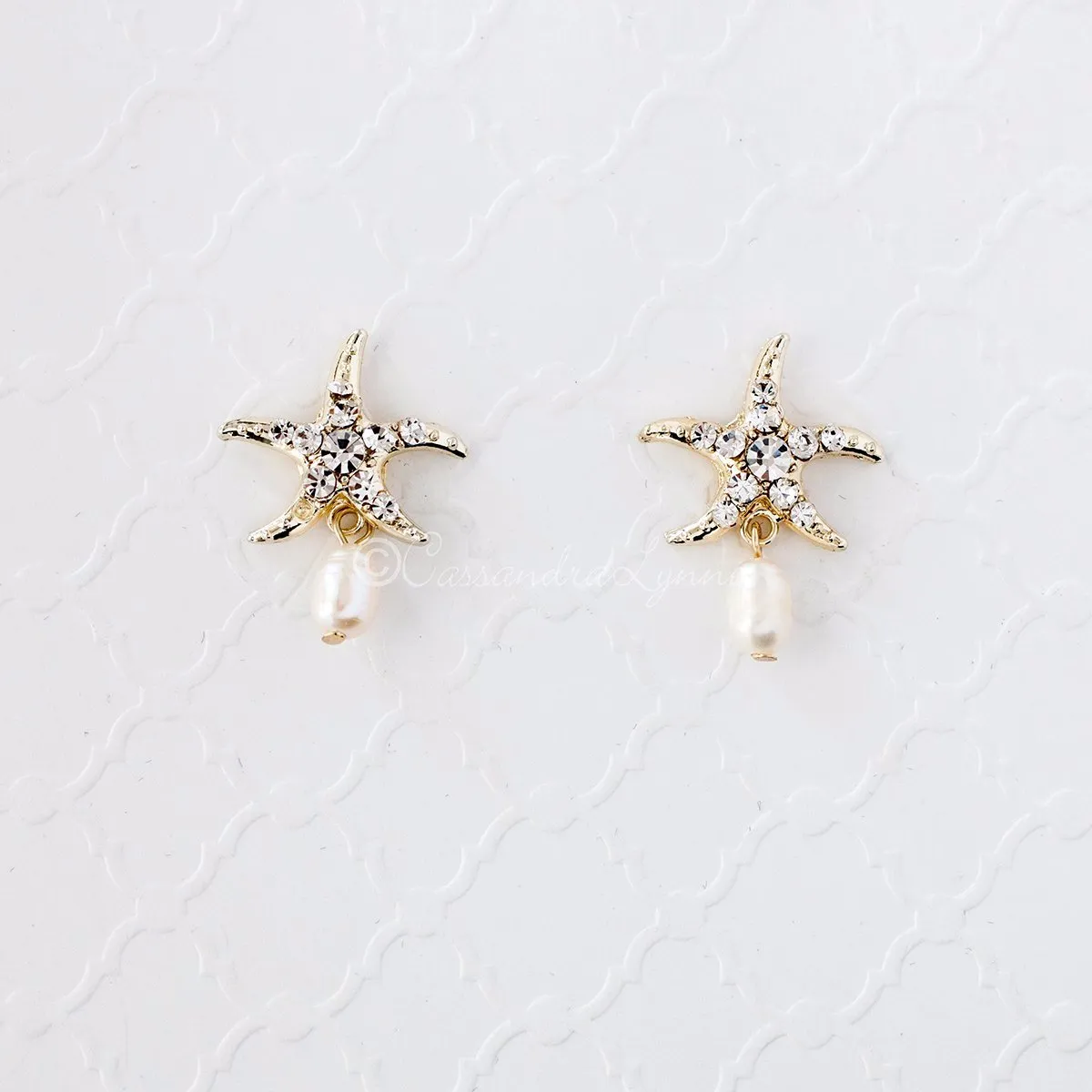 Beach Wedding Day Earrings of Crystal Starfish