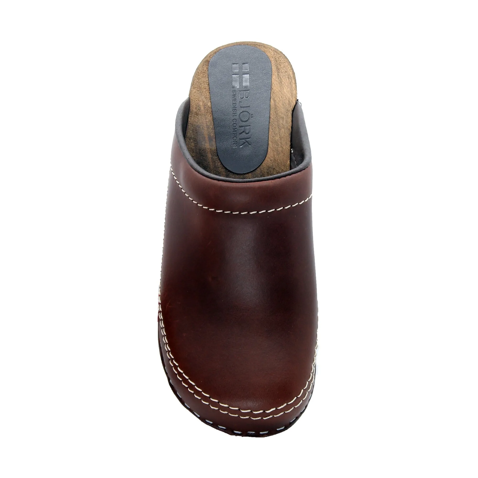 BJORK Men's Christian Wood Open Back Oiled Leather Clogs