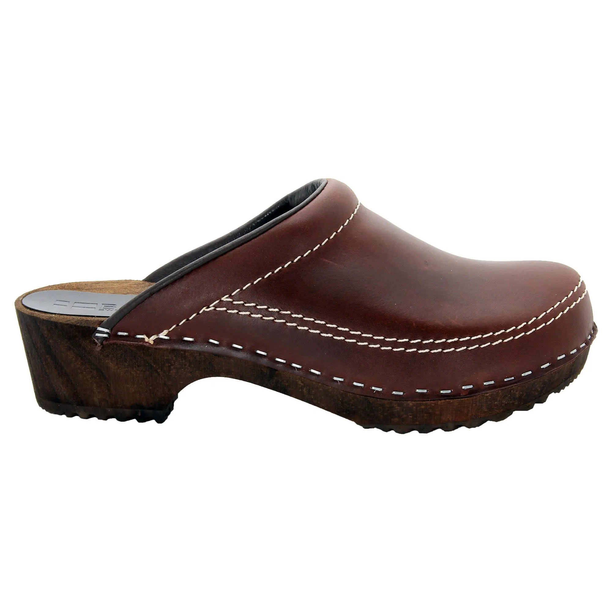 BJORK Men's Christian Wood Open Back Oiled Leather Clogs