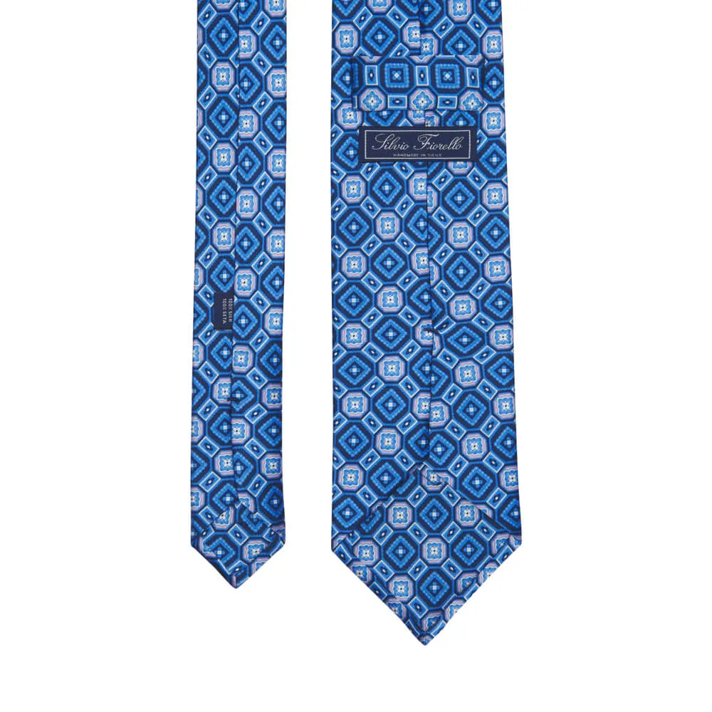 Blue Ornamental Motif Silk Tie