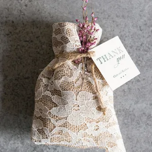 Burlap And Lace Drawstring Favor Bag