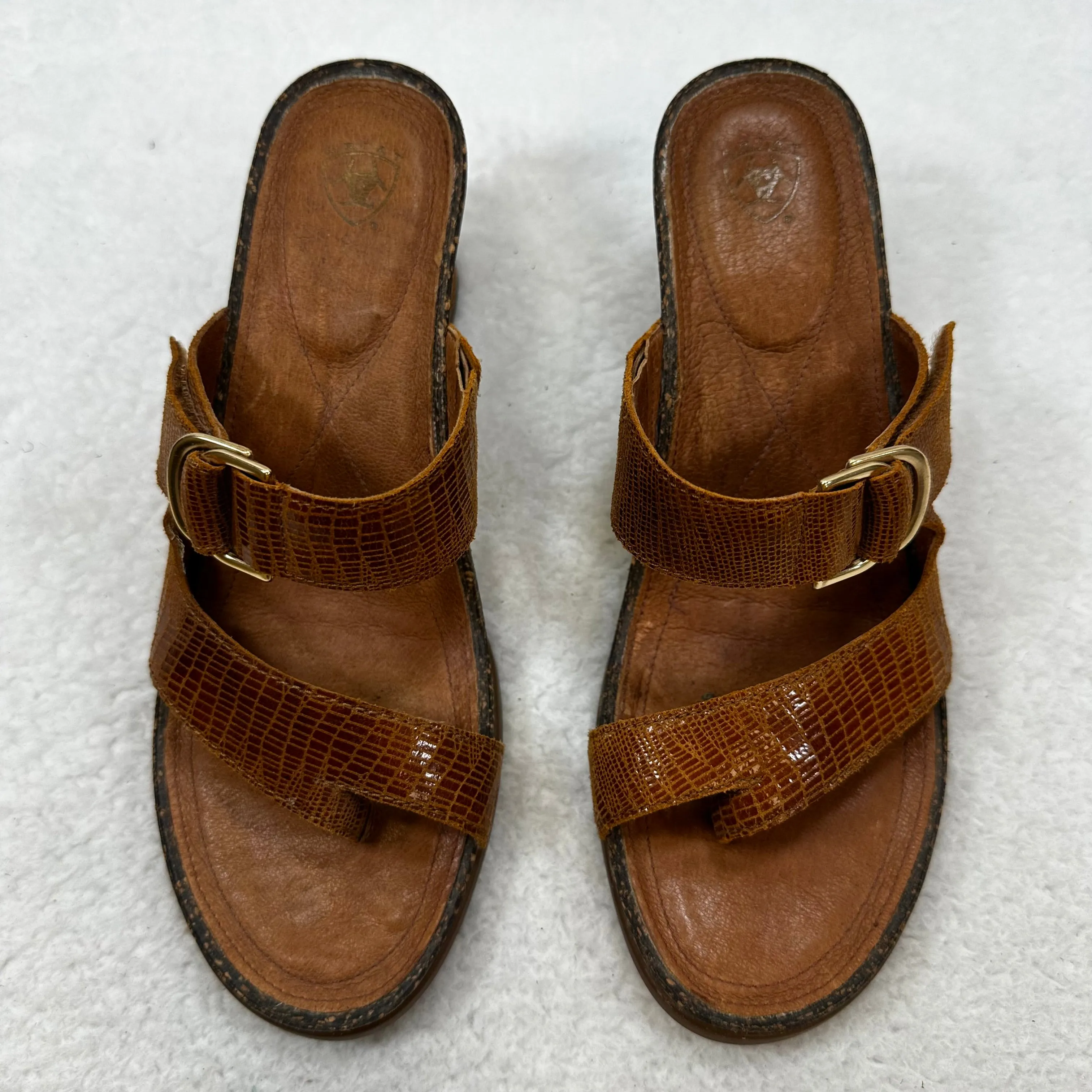 Camel Sandals Heels Wedge Ariat, Size 7