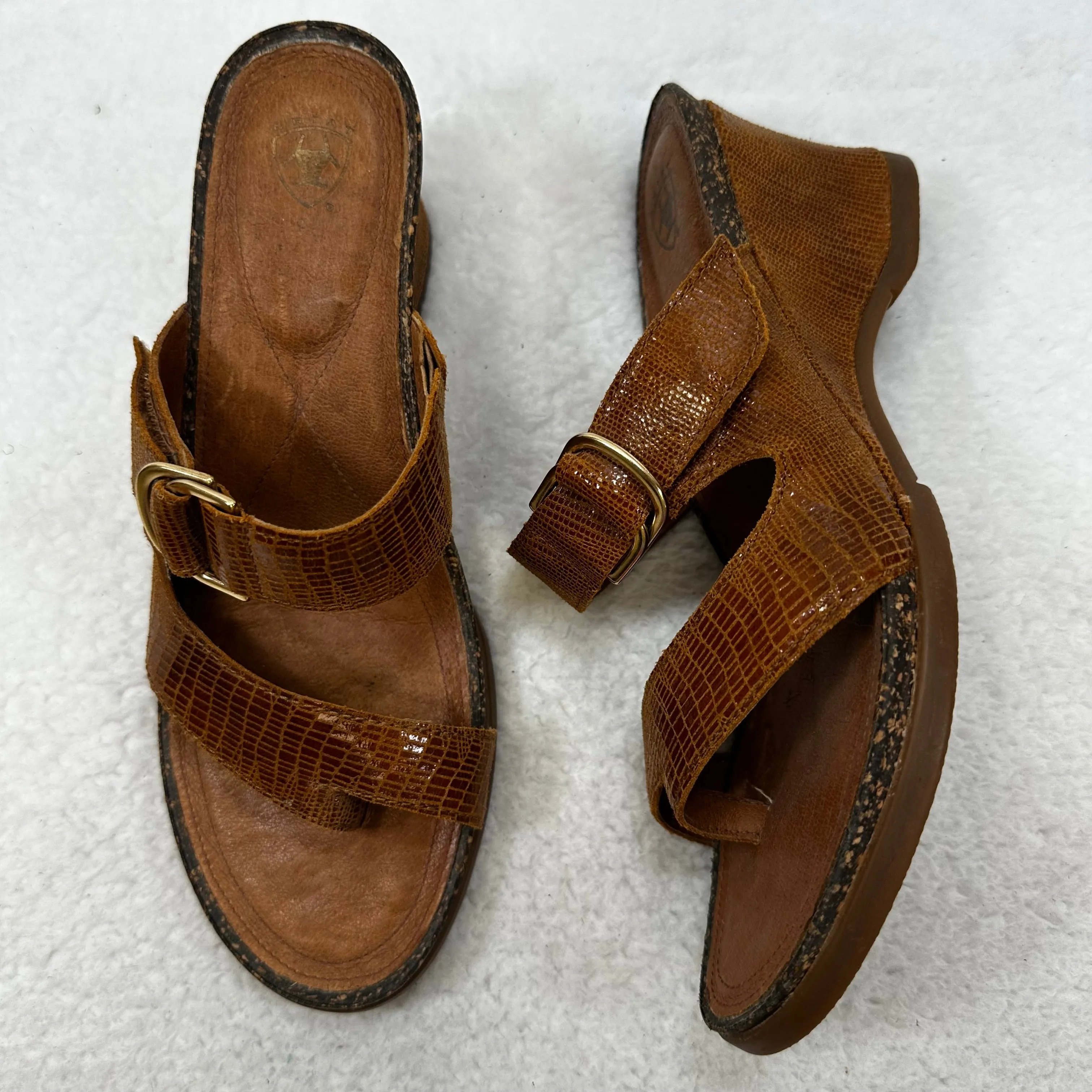 Camel Sandals Heels Wedge Ariat, Size 7