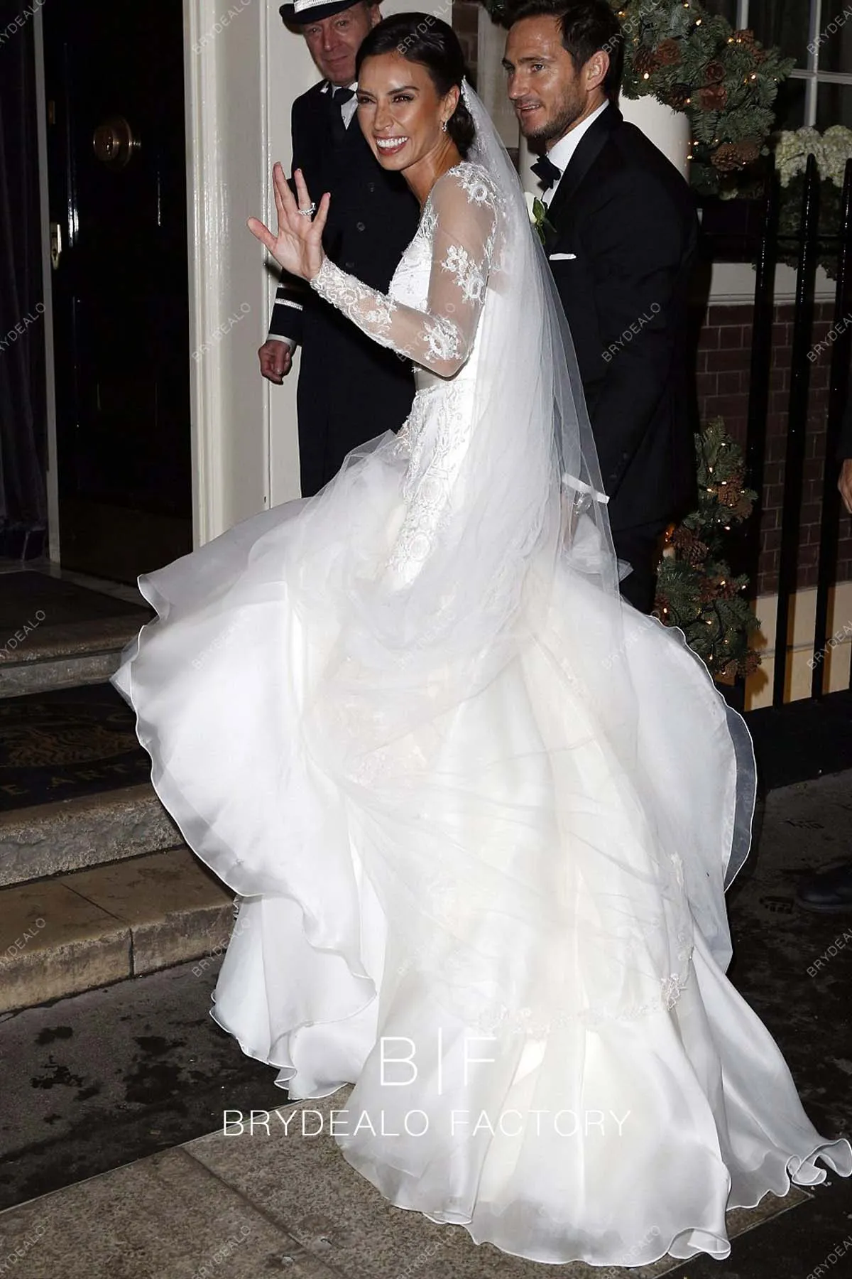 Christine Bleakley Vintage Plunging Lace Organza Trumpet wedding dress