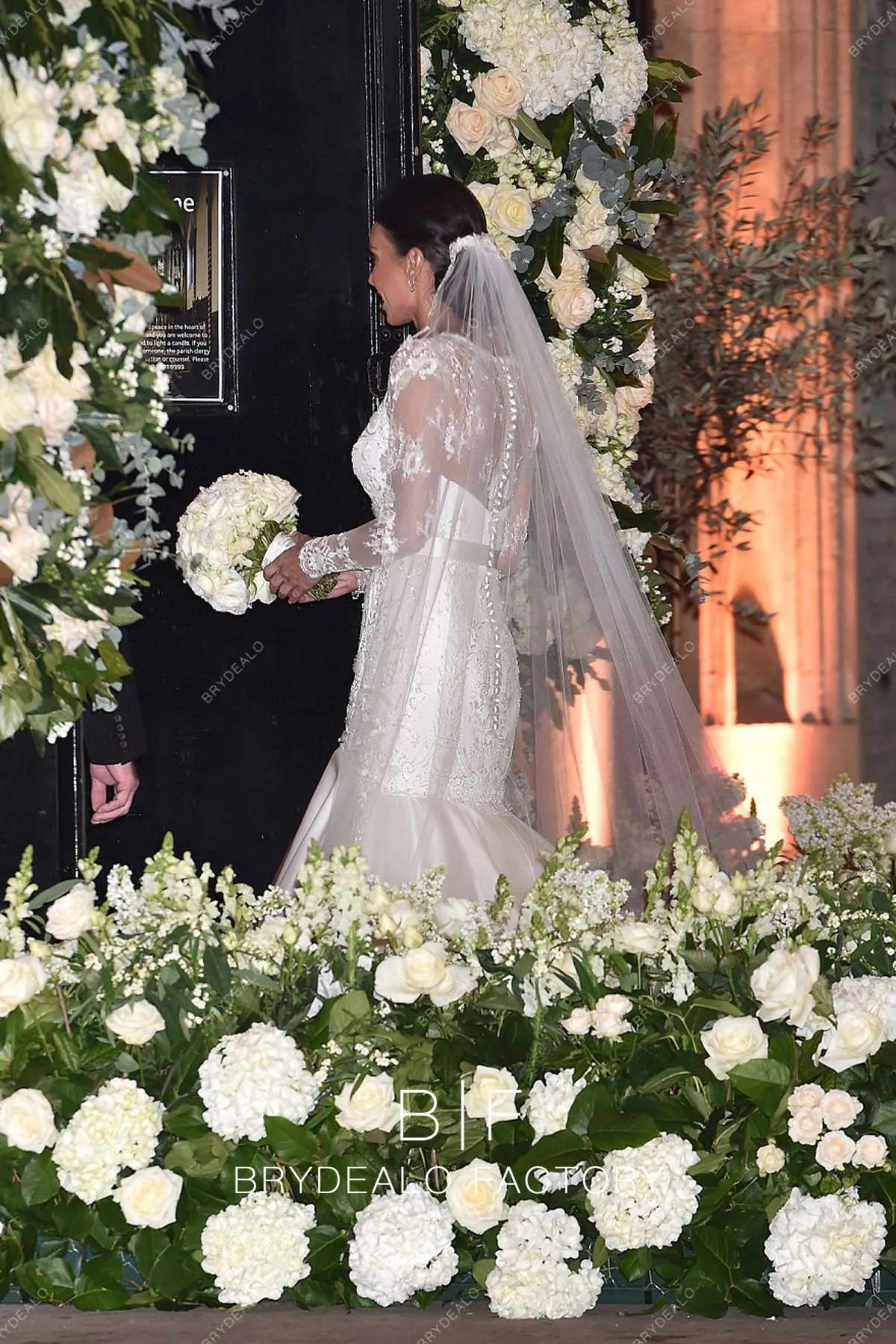 Christine Bleakley Vintage Plunging Lace Organza Trumpet wedding dress