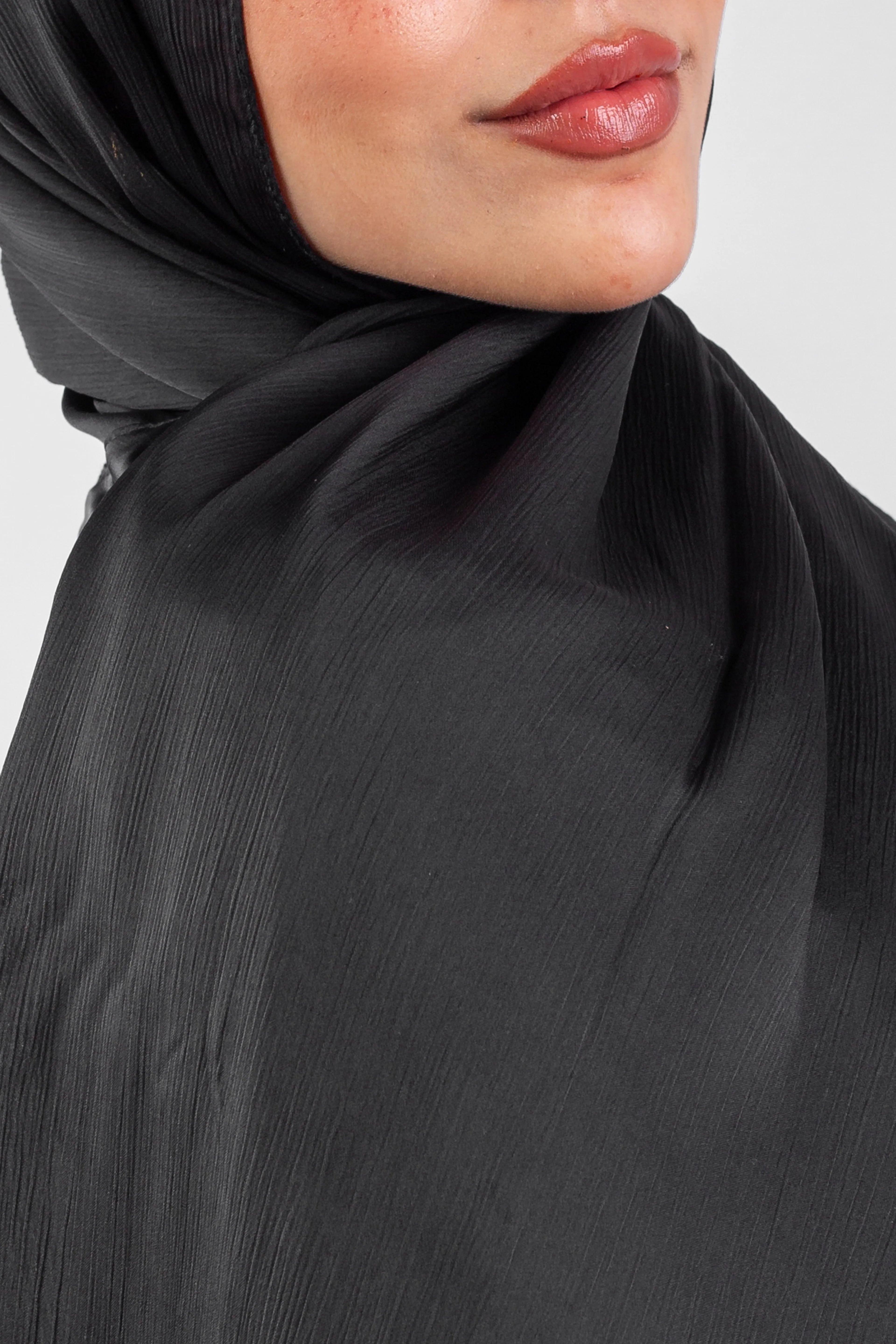 Crinkle Silk Satin Hijab-Black