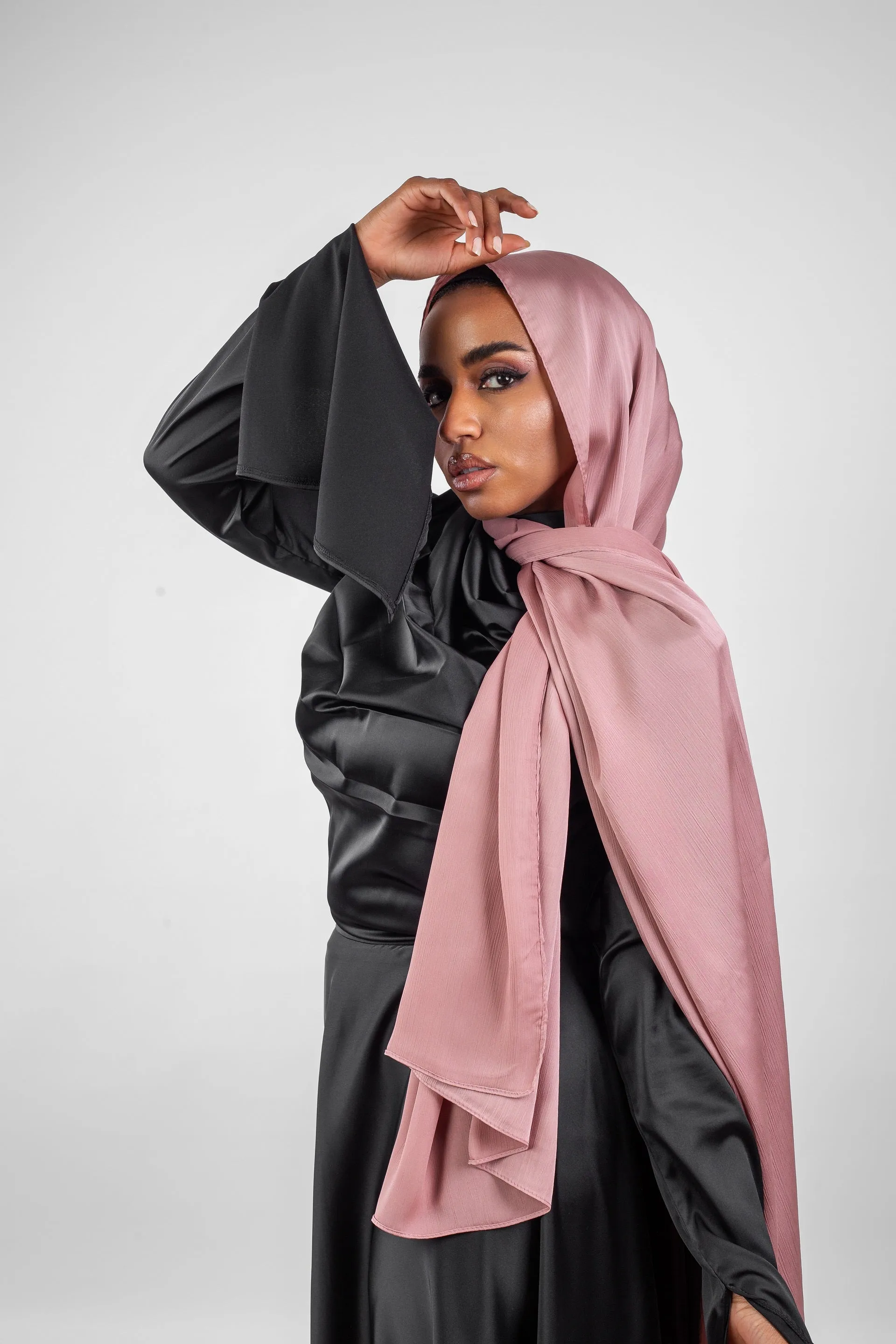 Crinkle Silk Satin Hijab-Blush Pink