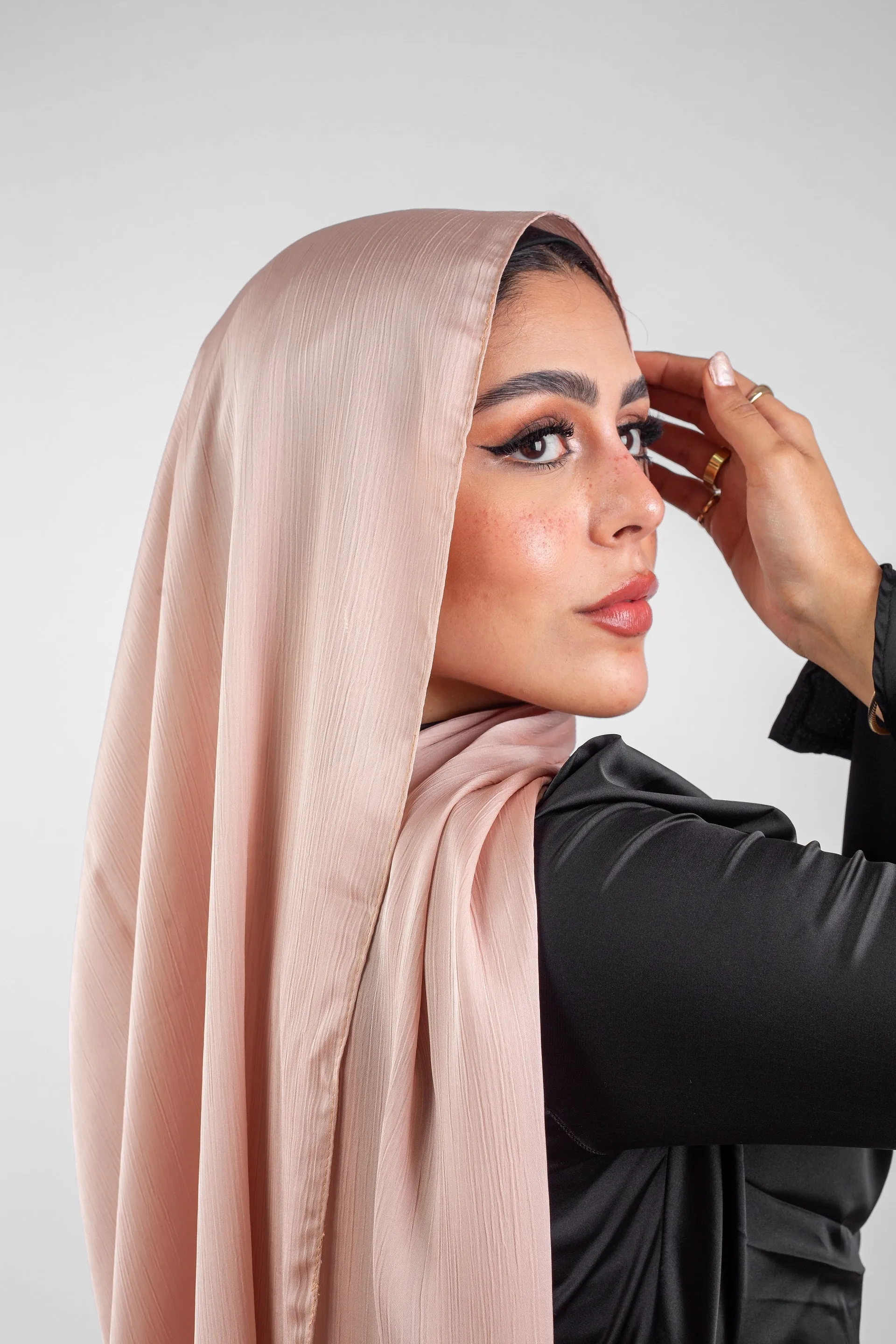 Crinkle Silk Satin Hijab-Misty Rose