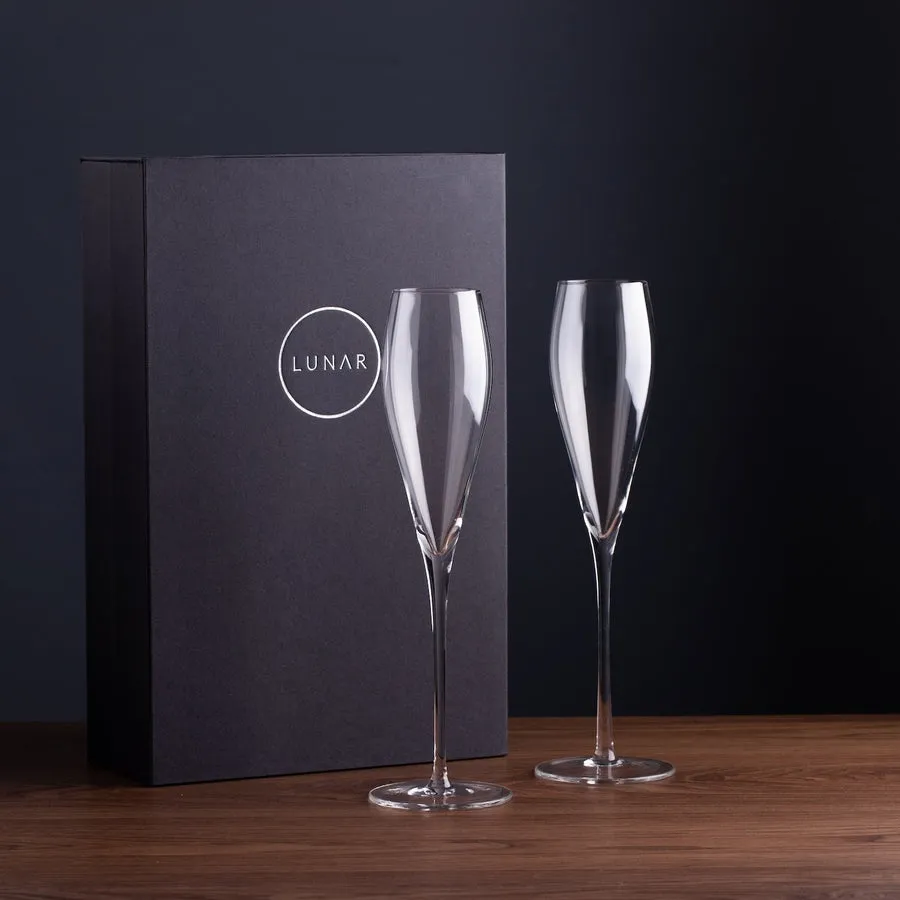 Crystal Champagne Flutes, Set of 2, Gift Boxed