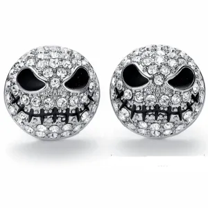 Crystal Skull Stud Earrings, Silver Color, 0.5 In