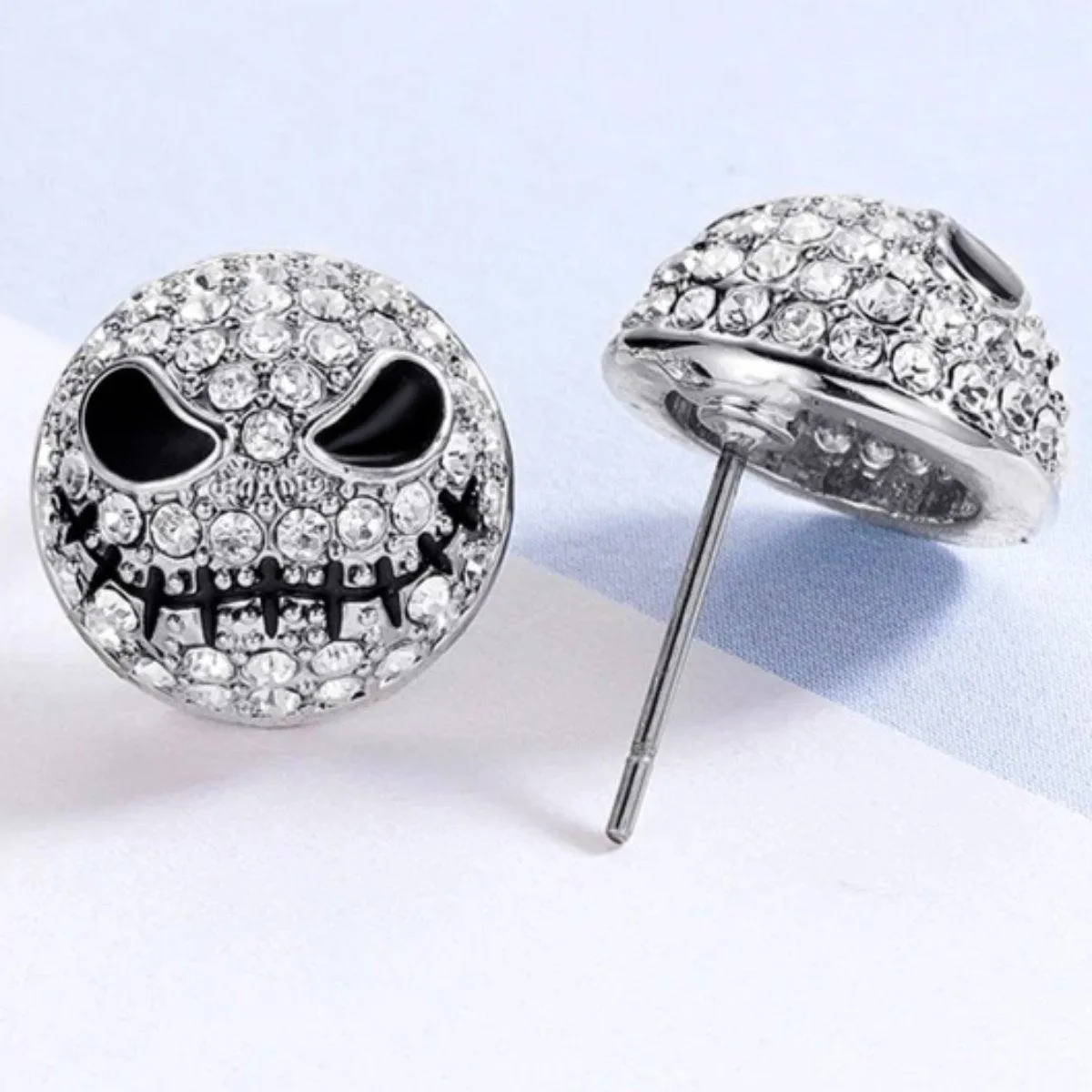 Crystal Skull Stud Earrings, Silver Color, 0.5 In