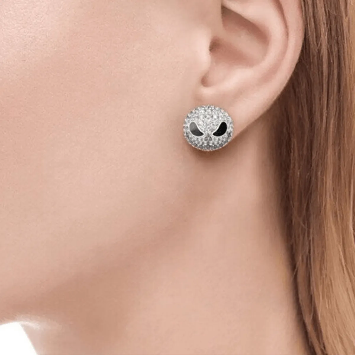 Crystal Skull Stud Earrings, Silver Color, 0.5 In