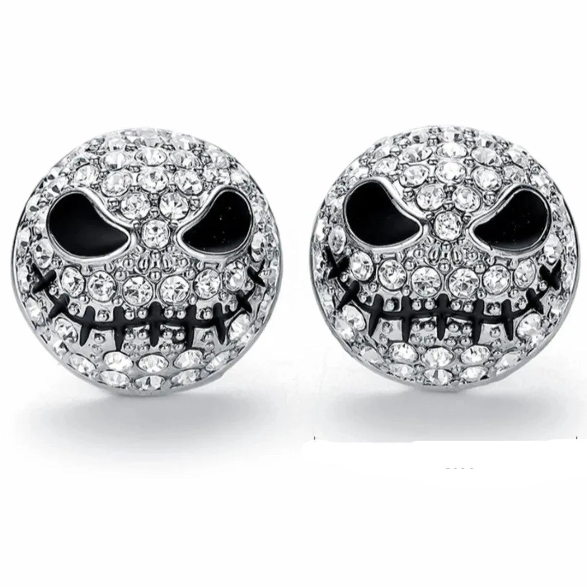 Crystal Skull Stud Earrings, Silver Color, 0.5 In