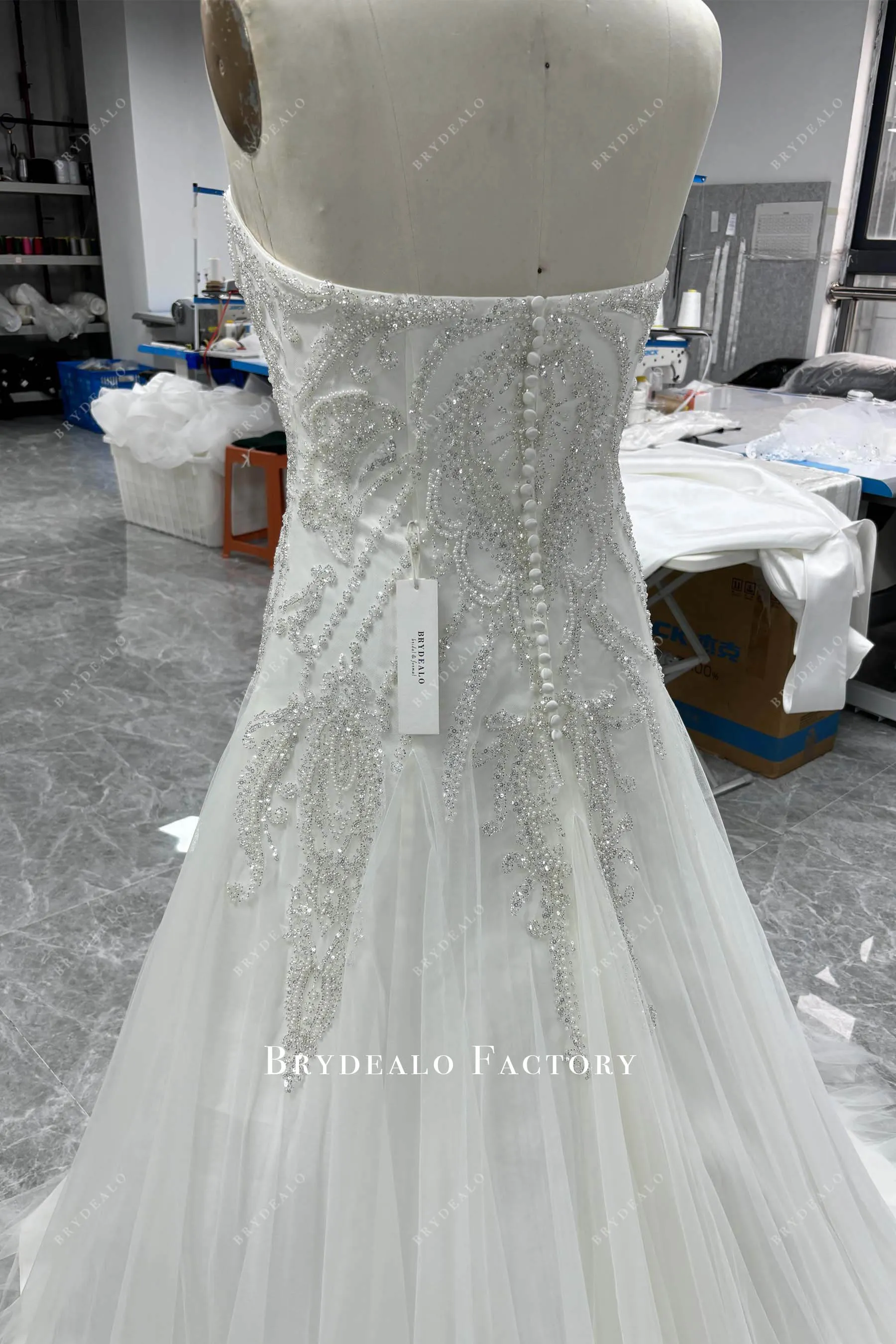 Custom Mermaid Strapless Lace Godet Mermaid Wedding Dress