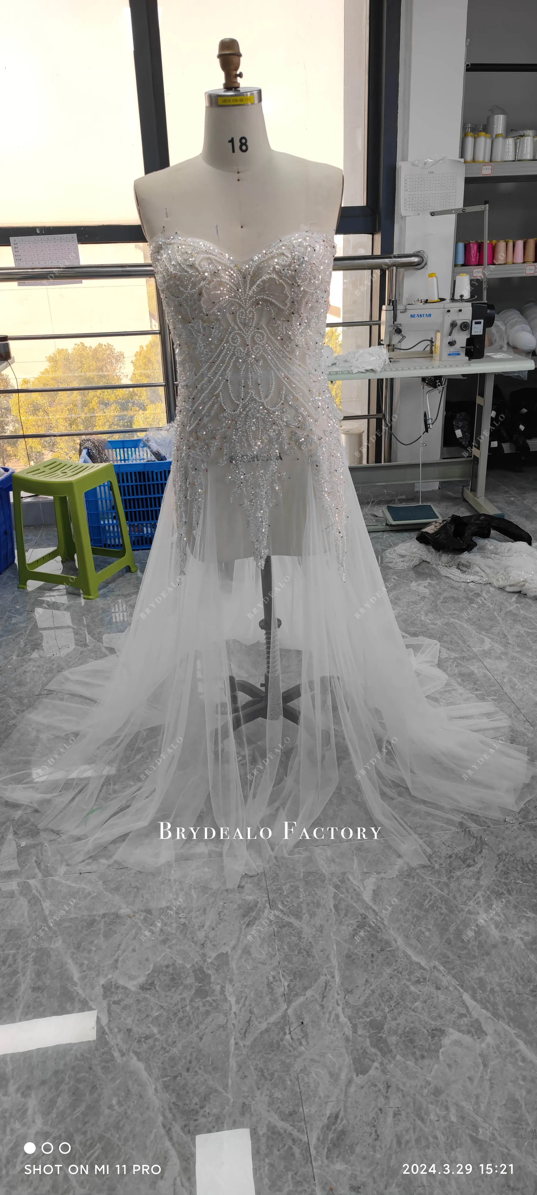 Custom Mermaid Strapless Lace Godet Mermaid Wedding Dress