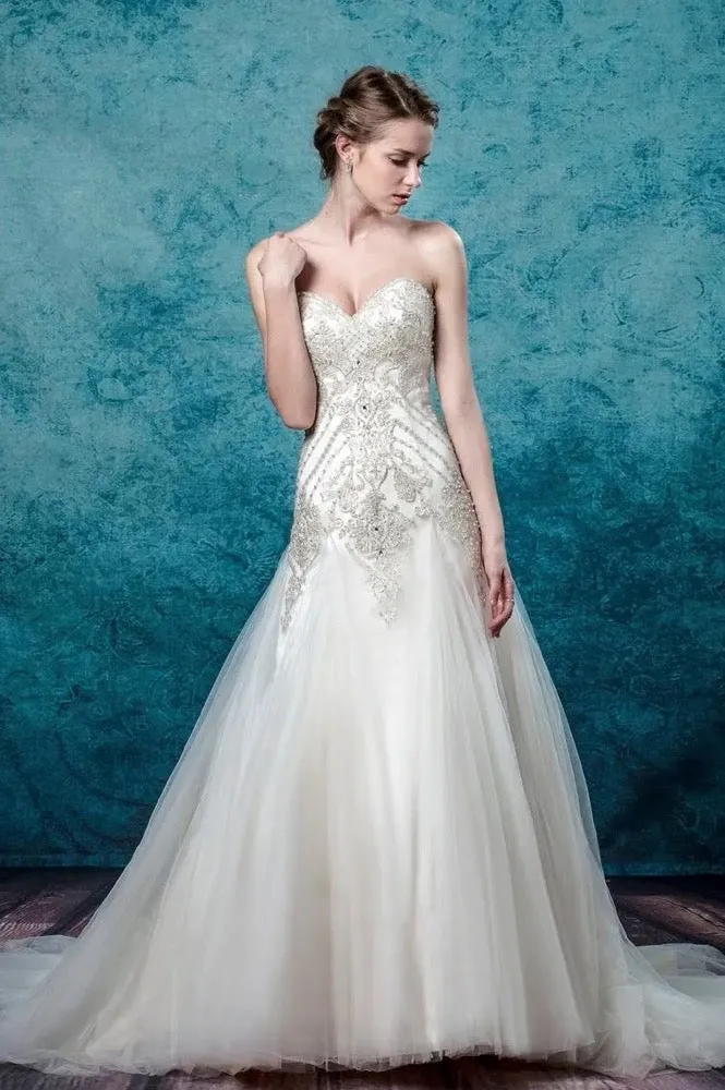 Custom Mermaid Strapless Lace Godet Mermaid Wedding Dress