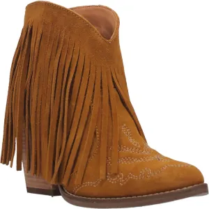 Dingo Women's Mustard Fringed Tangles Leather J-Toe Bootie