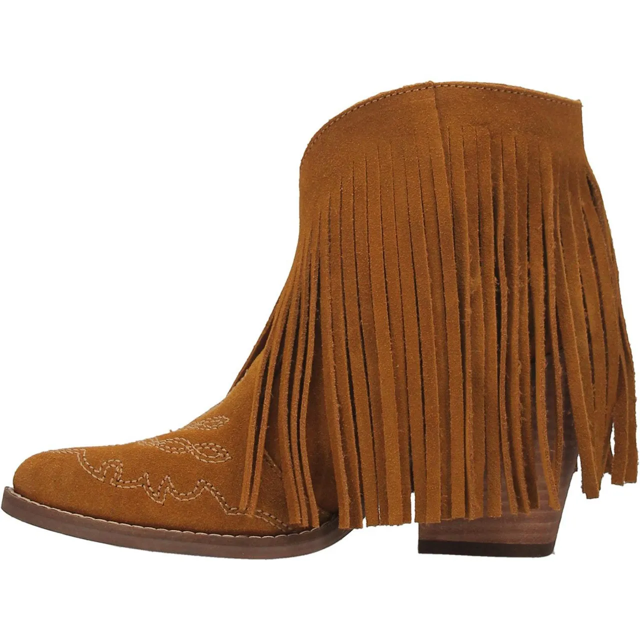 Dingo Women's Mustard Fringed Tangles Leather J-Toe Bootie