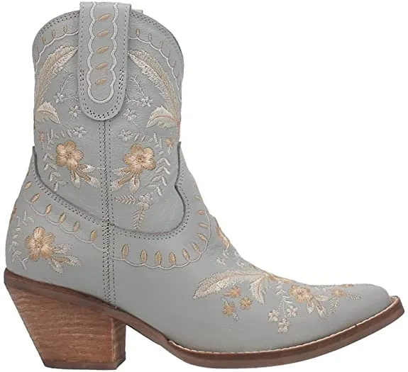 Dingo Womens Primrose Embroidered Floral Snip Toe Boots Ankle Boots DI748 BLU