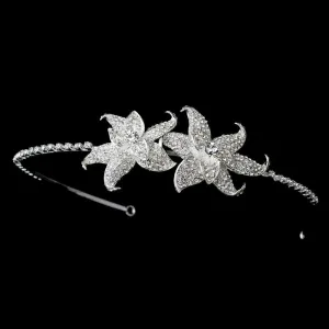 Elegant Silver Crystal Encrusted Flower Headpiece