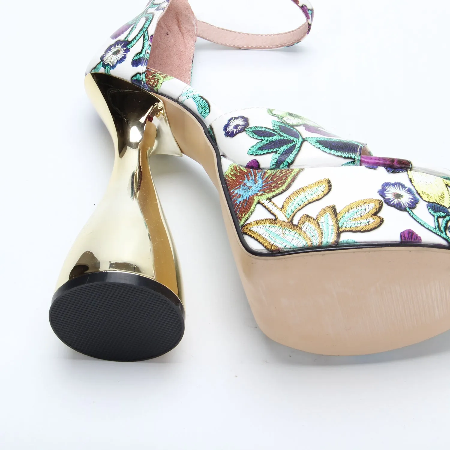 Floral Open Toe High Heel Platform Sandals