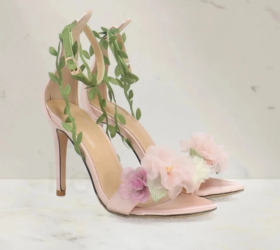 Floral Vine Open Toe High Heel Sandals