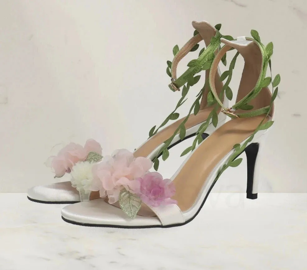 Floral Vine Open Toe High Heel Sandals