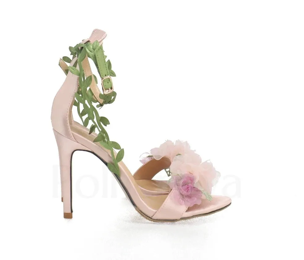 Floral Vine Open Toe High Heel Sandals