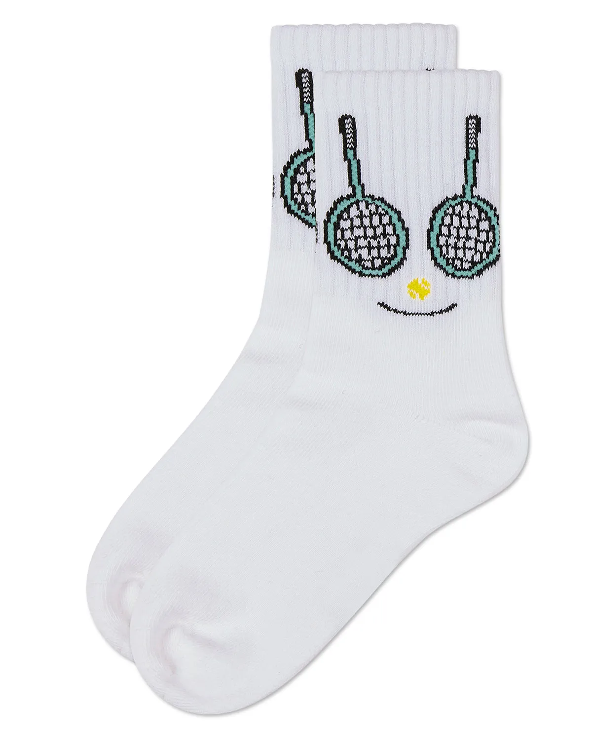 Girls' Tennis Smiley Face Crew Socks