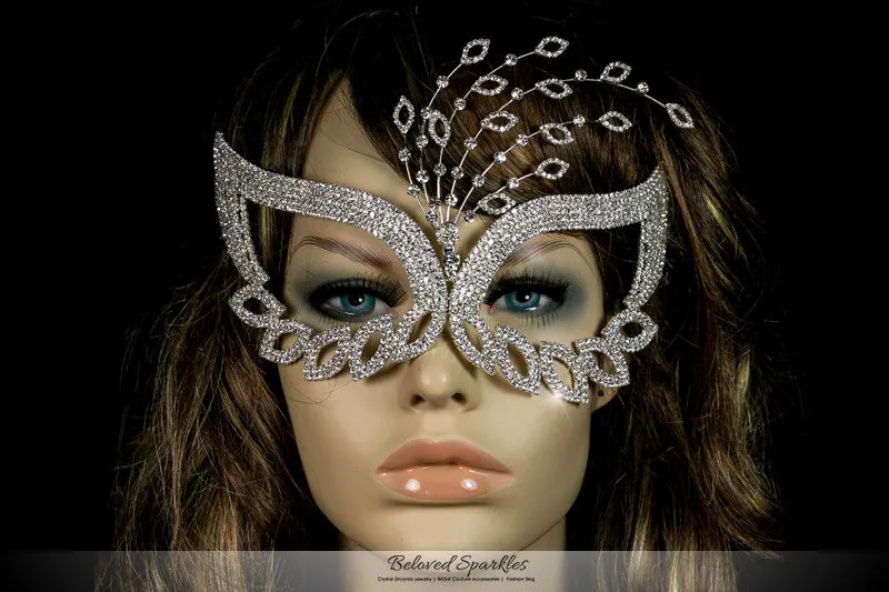 Glynn Art Deco Leaves Masquerade Mask | Silver | Crystal