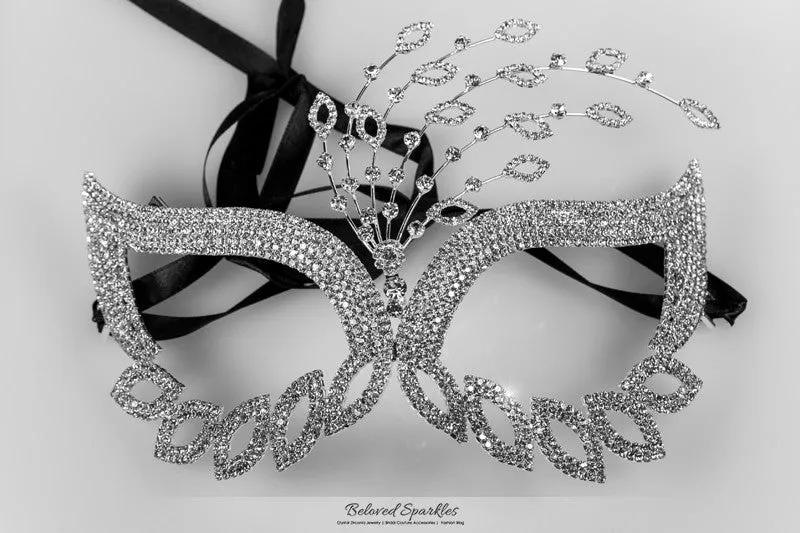 Glynn Art Deco Leaves Masquerade Mask | Silver | Crystal