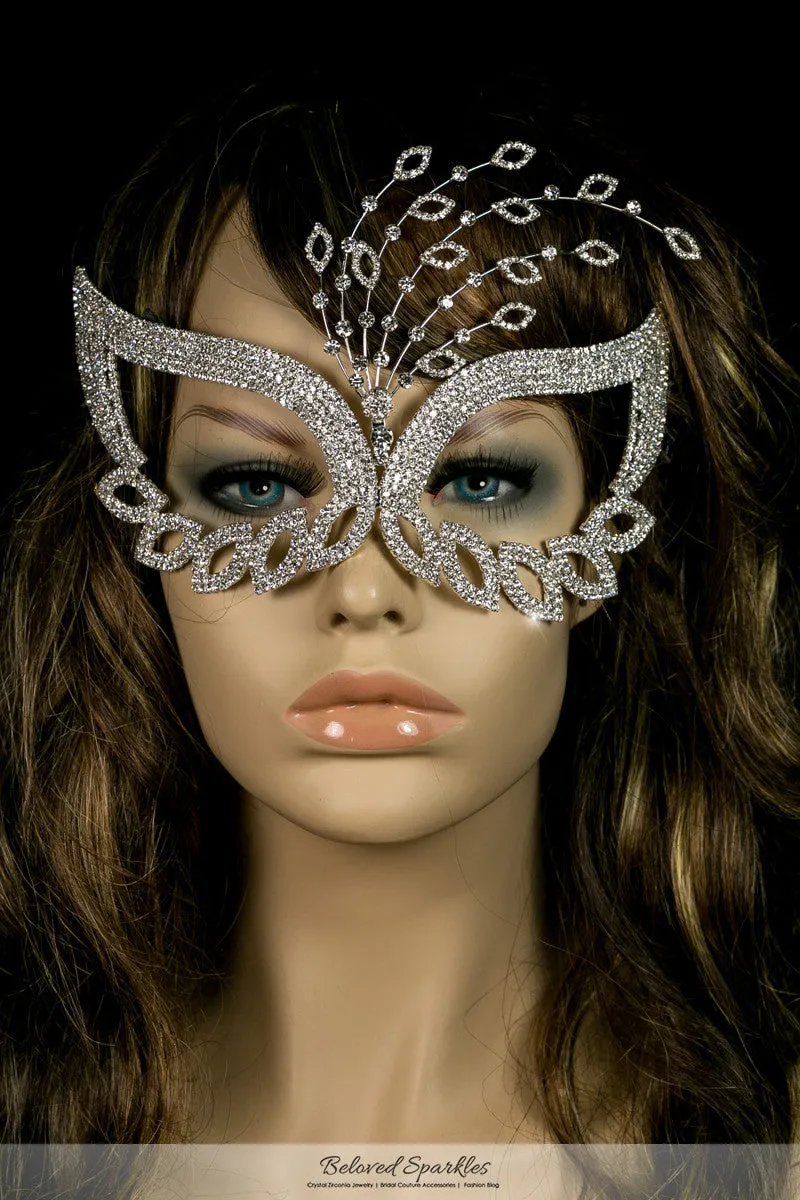 Glynn Art Deco Leaves Masquerade Mask | Silver | Crystal