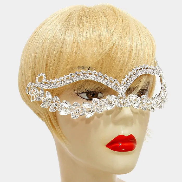 Katrice Art Deco Cluster Statement Masquerade Mask | Crystal | Silver