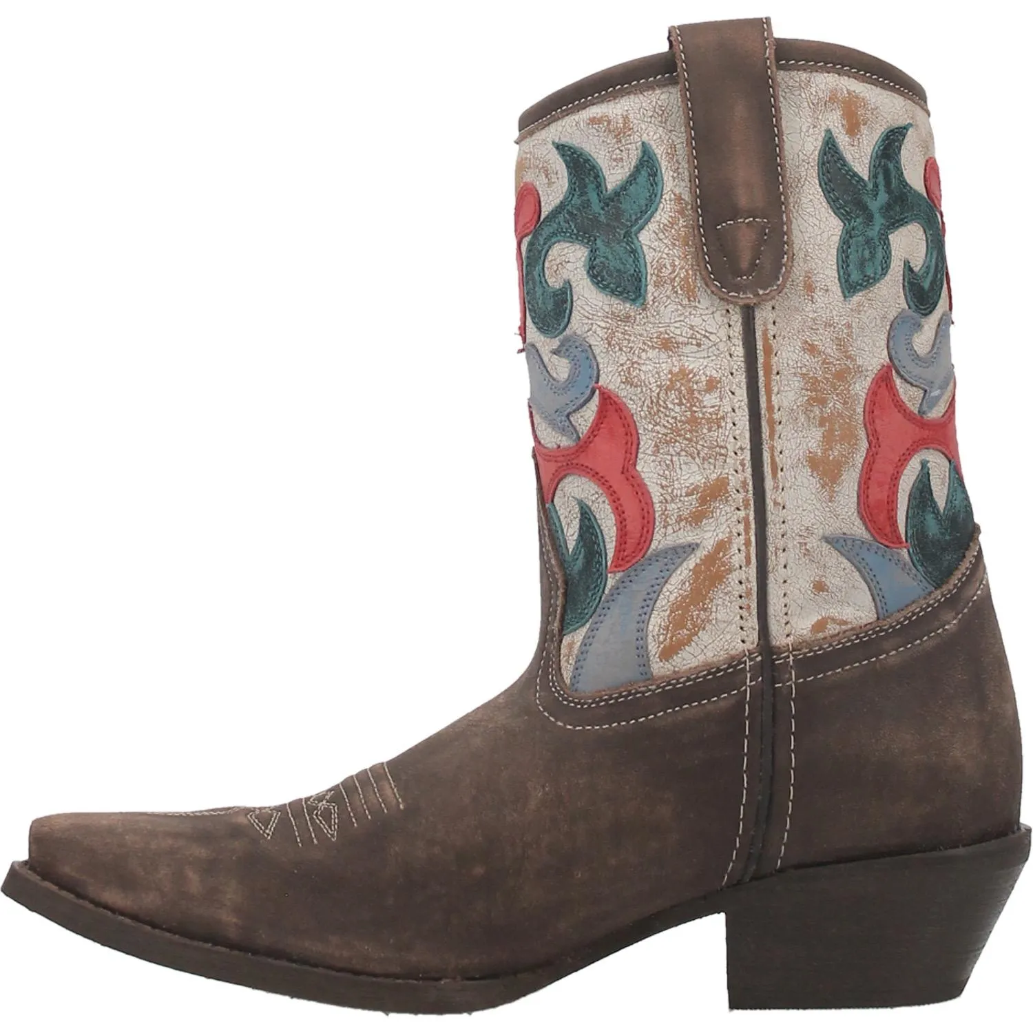 Laredo Brown Jenna Snip Toe Bootie with Multi Colored Tops for Women