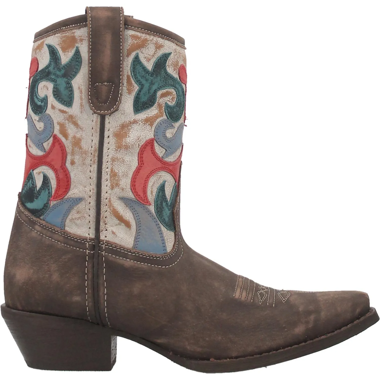 Laredo Brown Jenna Snip Toe Bootie with Multi Colored Tops for Women