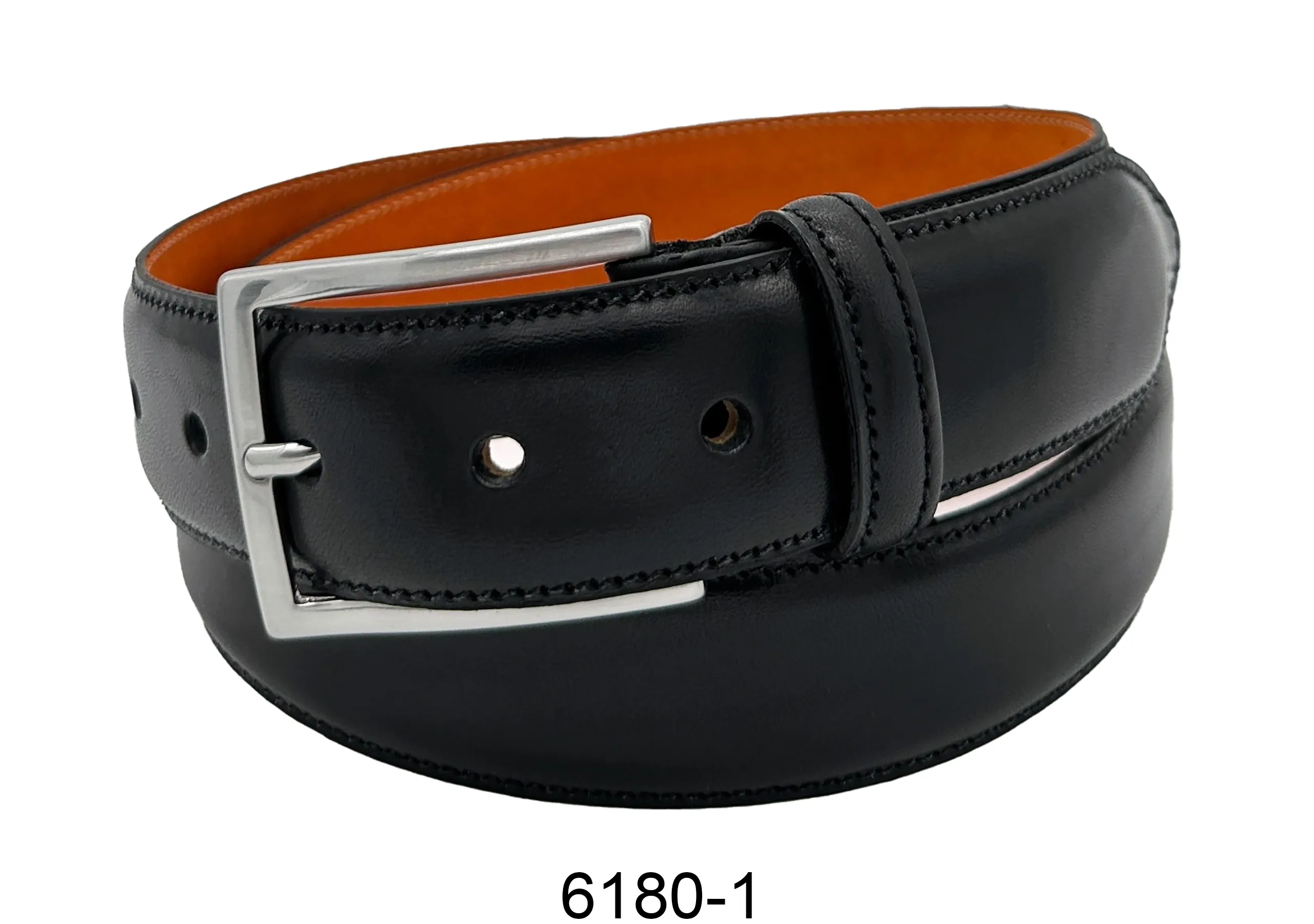 Leather belt with satin nickel buckle 6180